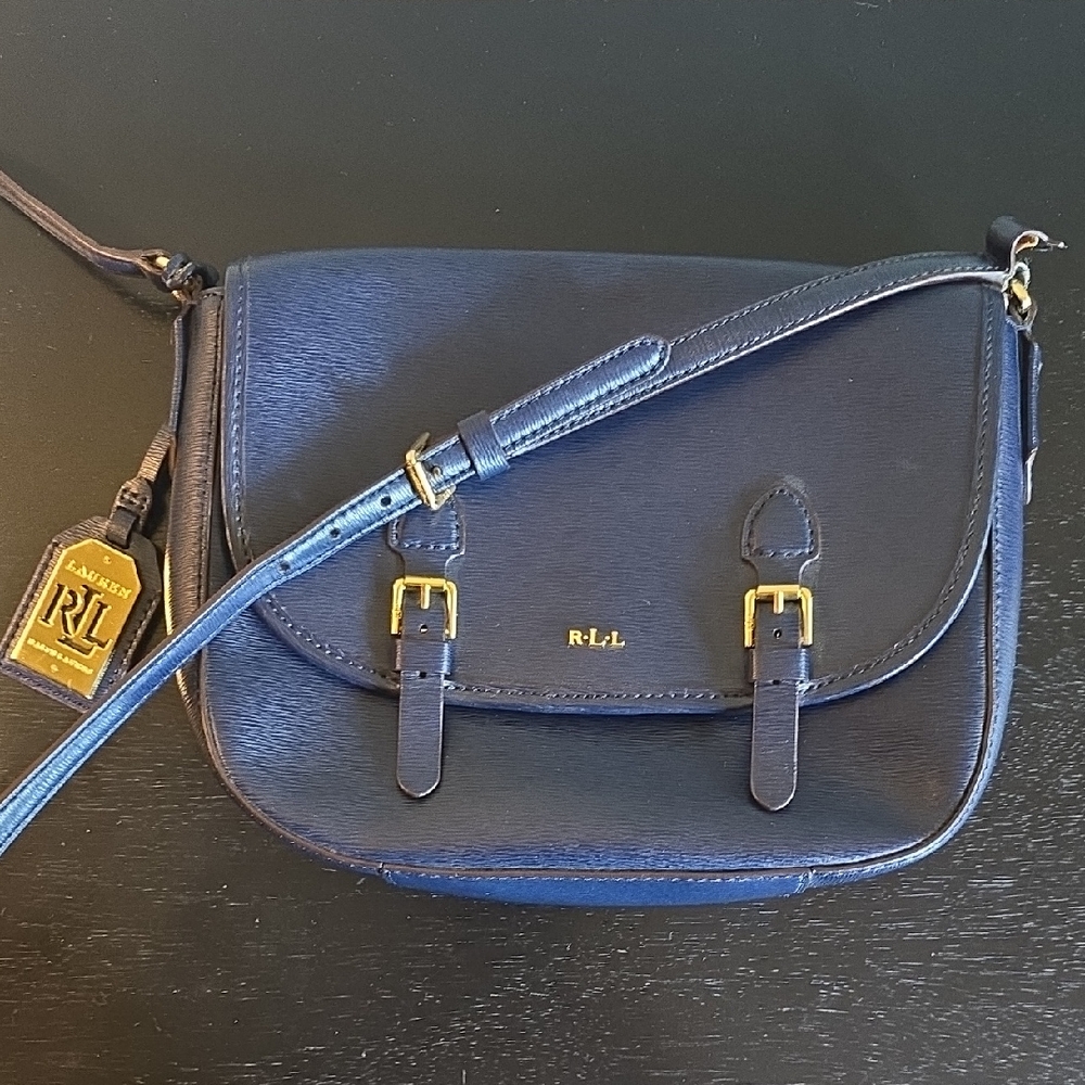 Ralph Lauren Navy Leather Saddle Bag (Small Project/Repair Needed)